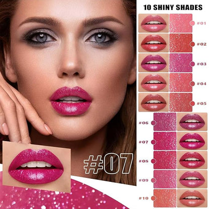 Pink Red Lipstick For Women Matte Nude Glitter Highly Pigmented Moisturizing Lip stick Hypoallergenic Waterproof Long Lasting Lipsticks Quick Makeup Lightweight Portable # 01