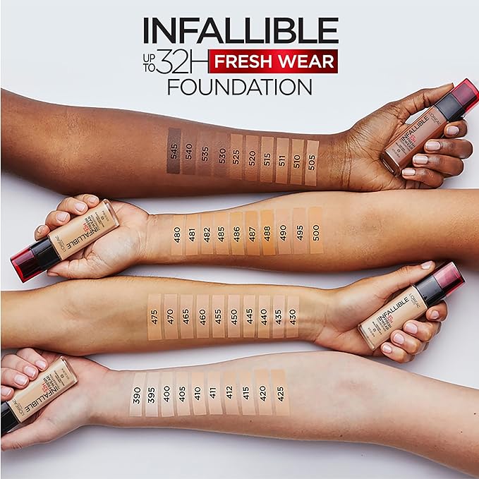 L'Oreal Paris Makeup Infallible Up to 32 Hour Fresh Wear Lightweight Foundation, 515 Copper, 1 Fl Oz, Packaging May Vary