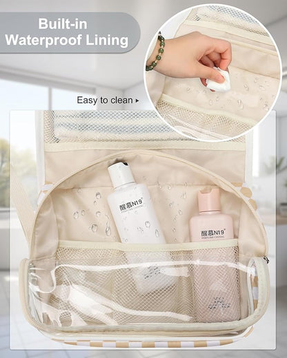 Relavel Hanging Toiletry Bag for Women, Hanging Makeup Organizer with Travel Size Toiletries, Portable Bathroom Travel Bag with Hook for Shaving Kit, Shampoo, Conditioner for Trip - Plaid
