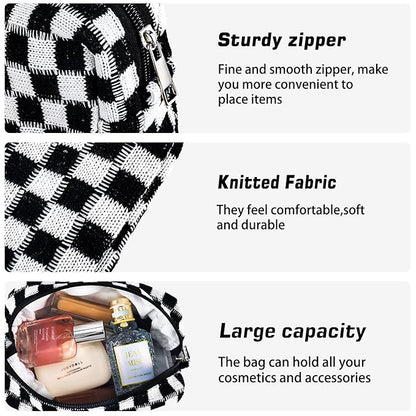 ZLFSRQ 2Pcs Checkered Pencil Case Cute Pencil Pouch for Teens Checkered Makeup Bag Medium Travel Cosmetic Bag Preppy Makeup Pouch for Purse Aesthetic Zipper Toiletry Bags Organizer(Black/Brown)