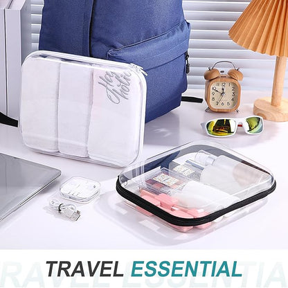 Hoolerry 4 Pcs Hard Clear Zipper Case Makeup Bags Plastic Pencil Pouch Transparent Storage Box Containers for Cosmetics, Snacks, Building Blocks, Puzzles(Black and White,9.8 x 7.9 x 2 in)