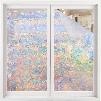 Volcanics Rainbow Window Film - Static Clings, 3D Decals & Stickers for Glass Doors, Heat Control & Anti UV, 35.4 x 98.4 Inches