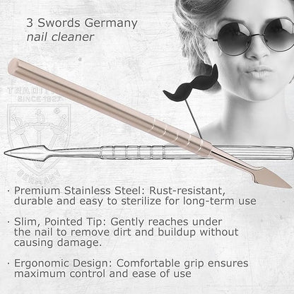 3 Swords Germany - brand quality, professional CUTICLE PUSHER, CUTICLE KNIFE, NAIL CLEANER, stainless steel, extra sharp, manicure pedicure nail care by 3 Swords Germany (7940)