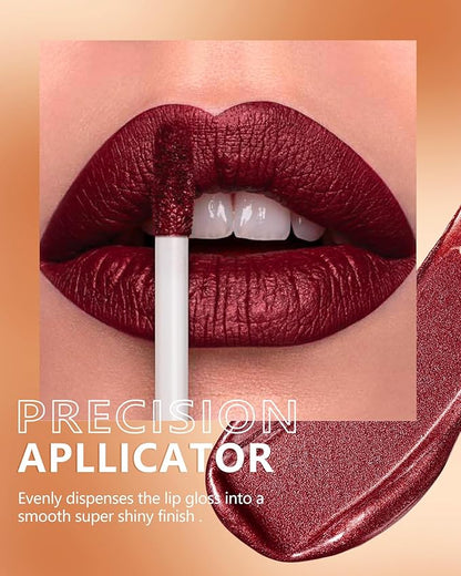 MAKI YIKA Dark Red Lipstick for Women Metallic Lipsticks Glitter Long Lasting Lipstick No Smudge No Transfer Liquid Pink Lip Gloss (BR011 Pure Envy)