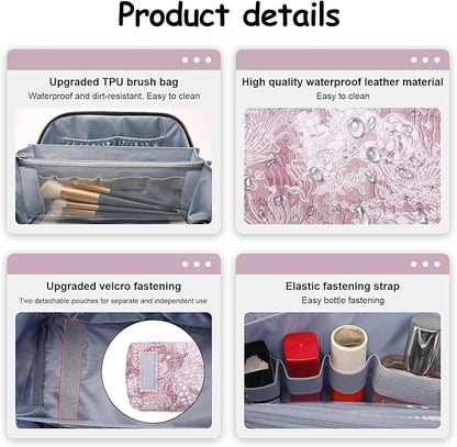 BOYATU Travel Makeup Bag for Women: Large Capacity Make up Bag with Compartments - Vegan Leather Cosmetic Bag set of 3 - Waterproof Toiletry Bag with Handle & Divider(E-1-Purple)