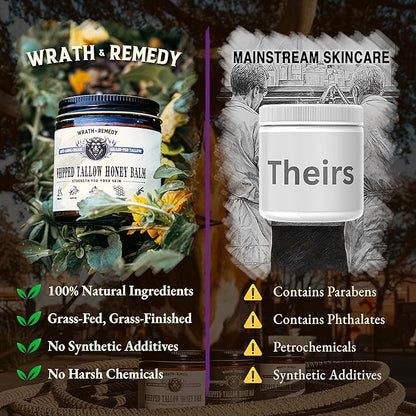 Organic Beef Tallow for Skin - 2OZ (Lavender, Concentrated) — Grass Fed Beef Tallow for face + Body — US-Made Tallow and Honey Balm Moisturizer for Dry & Sensitive Skin, Eczema, Rosacea(No Additives)