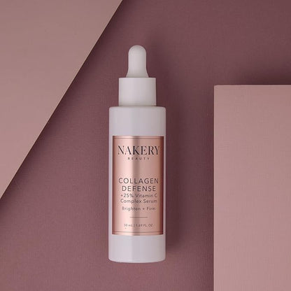 Nakery Collagen Defense Face Serum, 25% Vitamin C Complex with Niacinamide and Peptides, Anti Aging Collagen Booster for Wrinkles and Dark Spots, Brightening Skin Treatment, Made in USA