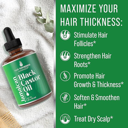 Jamaican Black Castor Oil for Hair Growth. Strengthens & Hydrates Thinning, Dry Hair for a Healthier-Looking Scalp. For Women & Men – Vegan & Unscented 1oz Serum