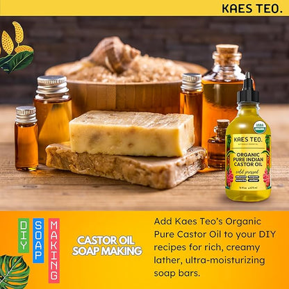 Cold Pressed Organic Castor Oil Hexane Free - 16 Fl Oz - 100% Pure, Natural - Premium Grade Carrier Oil for Hair Growth, Eyelashes and Eyebrows, Skin, Nails, Face & More, Castor Oil Packs