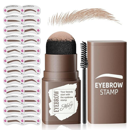 Eyebrow Stamp Stencil Kit - Eyebrow Powder with Brush Long-Lasting & Waterproof Brow Shaping Kit with 24 Reusable Thin & Thick Eyebrow Stencils for Natural Eyebrow Color (Dark Brown)