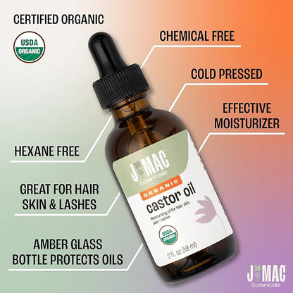 J Mac Botancials Organic Castor Oil - Glass bottle - 2 oz DROPPER