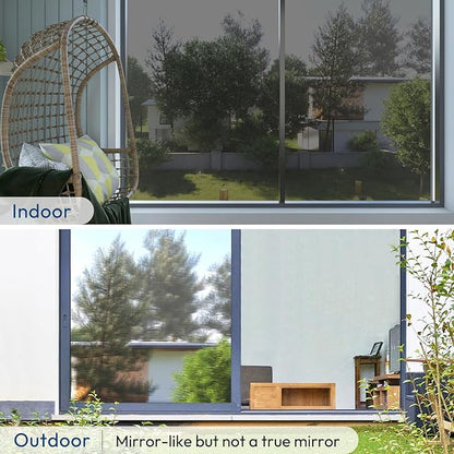 rabbitgoo Window Privacy Film One Way Window Tint for Home, Removable Reflective Heat Sun Blocking Anti UV Glass Door Covering, Mirror Tinting Film House Office, 17.5 in X 13.1 Feet, Black Silver