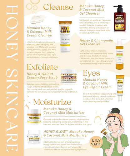 LILY SADO HONEY GLOW Radiance Cream Face Moisturizer - Natural Daily Facial Lotion w Manuka Honey, Coconut, Apricot, Gotu Kola, and VITS B5 & E - Amazing Anti Aging Formula. 2 oz