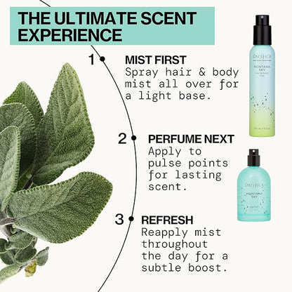Pacifica Hair Mist Perfume & Full Body Spray for Women - Montana Sky Body Mist Fragrance w/Cedarwood, Elderflower, Black Pepper, Sage & Sandalwood Clean Beauty Alcohol-Free, Vegan & Cruelty-Free 5 oz
