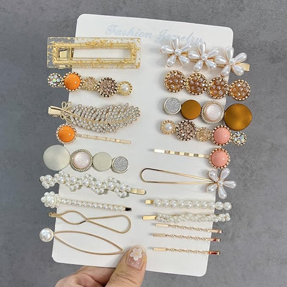 Mehayi 20 PCS Hair Accessories for Decorative Party Wedding, Pearl Hair Clips Set Fashion Korean Acrylic Resin Hair Barrettes, Bobby Pins Hairpins for Women and Ladies Girls Headwear Styling Tools