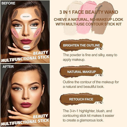 Lezero 3Pcs Contour Stick Makeup Kit, Shades with Matte Finish Highlighter, Blush and Bronzer Stick for Sculpt the Face and All Skin Type, Long Lasting, Smooth, Non-greasy, #2 LIGHT FAIR