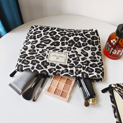 STARDW Leopard Makeup Bag Organizer Cosmetic Bags for Women and Girls,Travel Toiletry Bag Large Capacity Canvas Makeup Zipper Pouch, Purse Organizer Pouches (Gray Leopard)