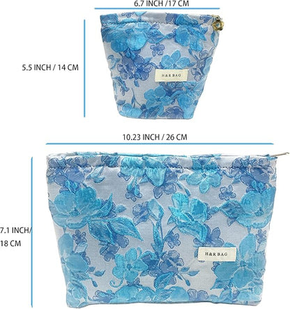 2 Pcs Makeup Bags, Large Cosmetic Bag Travel Toiletry Bag Organizer for Women, Embroidery Craft, Floral Makeup Bag Small Cosmetic Pouch Purse with Zipper Gifts for Girls Teen
