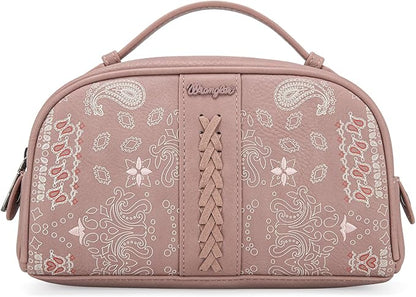 Montana West Wrangler Makeup Bag for Women Small Cosmetic Toiletry Bags Western Paisley Make Up Pouch Durable Cute Travel Purse, Pink