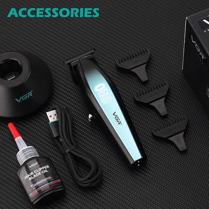 VGR 992 Professional Hair Trimmer for Men Versatile Cordless Zero Gapped Line Up Clipper for Beard Hair T Blade Barber Trimmer Metal Body 9000 RPM Rechargeable 240-Minute Run Time