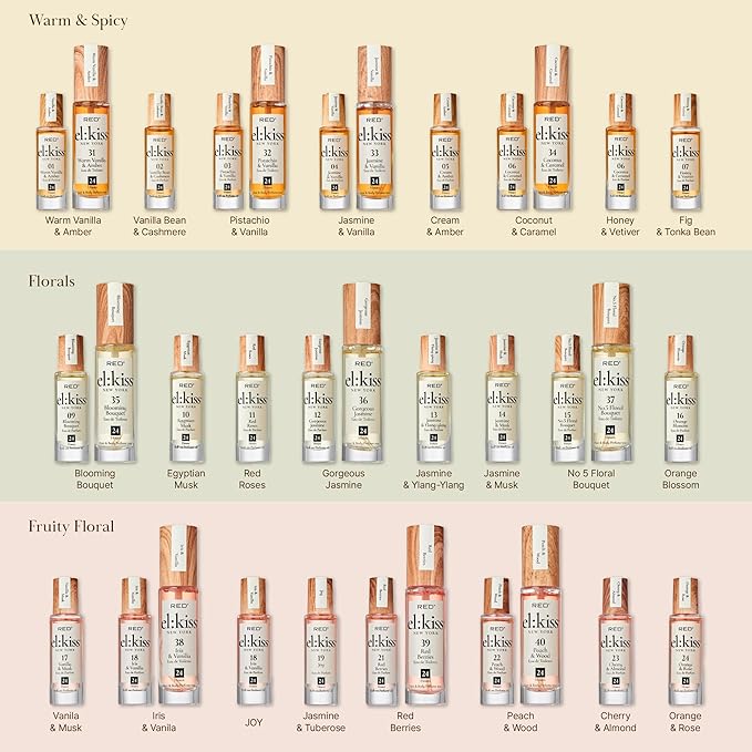 EL:KISS Roll On Perfume, Jasmine & Vanilla Inspired by SDJ 68, Eau de Parfum 12mL (.40 Fl Oz), Hydrating & Long-Lasting, Alcohol-Free & Mineral Oil-Free, With Jojoba, Argan & Coconut Oil