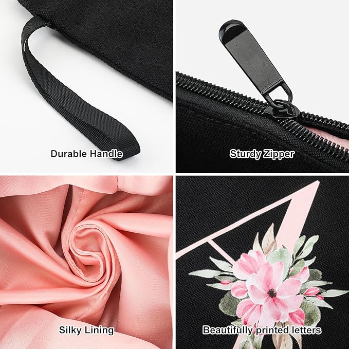 Vavabox A-Z Personalized Makeup Bag, Birthday Gifts for Women Mom, Gifts for Best Friend, Bride Bridesmaid Cosmetic bag (K, Black)