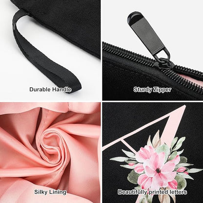 Vavabox A-Z Personalized Makeup Bag, Birthday Gifts for Women Mom, Gifts for Best Friend, Bride Bridesmaid Cosmetic bag (D, Black)