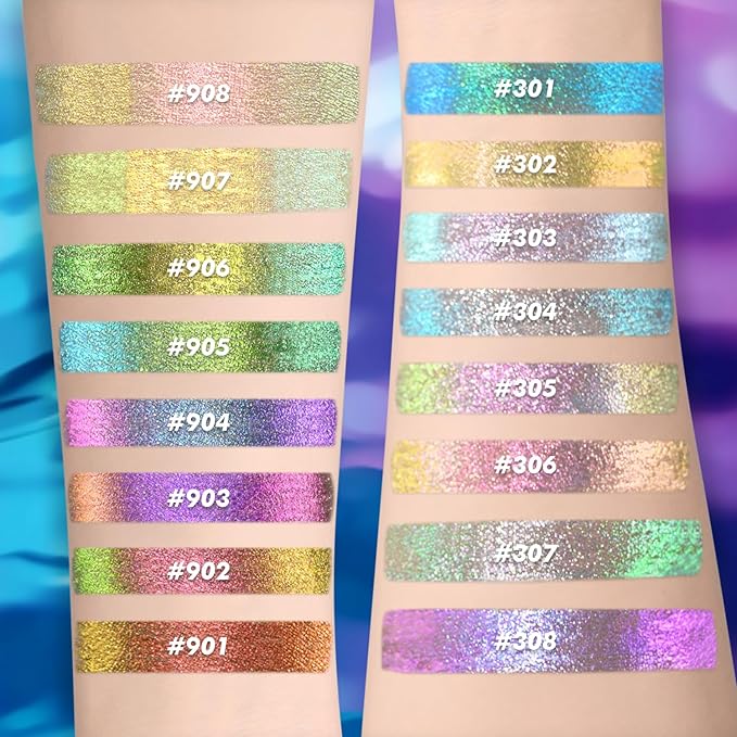 CHARMACY Chameleon Glitter Liquid Eyeliner, Metallic Shade Color Shift Eye Liner, Highly Pigmented, 24H Long-Lasting, Waterproof and Anti-Smudge, Ultra-Fine Tip, PURPLE GOLD INDIGO 904