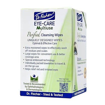 Dr. Fischer Eyelid Wipes - Hypoallergenic Preservative-Free Eye Cleansing Wipes for Sensitive Eyelids (Twin Pack).