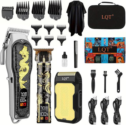 Hair Clippers 3-Piece Men's Professional Cordless Haircutting Set with LED Display, Trimmer, Shaver, Beard Clipper - Gift for Man