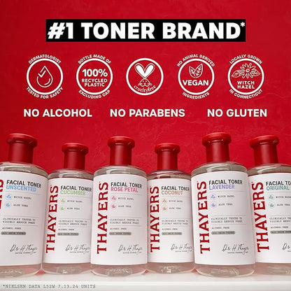 THAYERS Alcohol-Free Rose Petal Witch Hazel Facial Toner for Glowing Skin, Soothing, Hydrating, Refreshing Toner for All Skin Types, 12oz (Packaging May Vary)