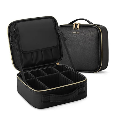 Travel Makeup Bag, Makeup Train Case, Portable Makeup Artist Organizer with Adjustable Dividers, Cosmetic Brush Holder Storeage