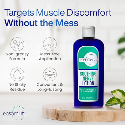 Epsom-It Soothing Nerve Lotion - Epsom Salt Magnesium Lotion, Topical Magnesium Cream with Capsaicin & Arnica to Provide Comfort for Legs, Knee and Feet, 8.0 oz.