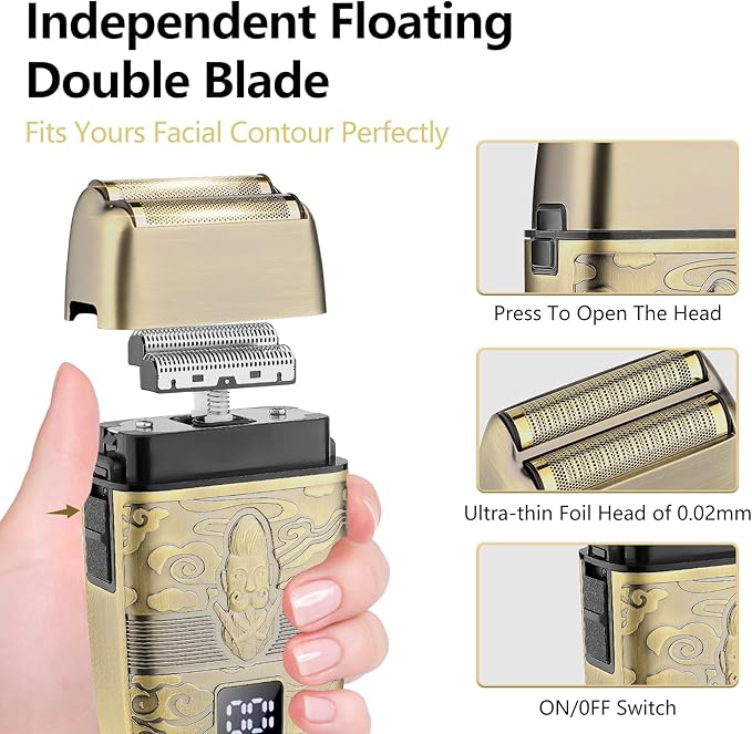 Soonsell Men's Professional Hair Clippers & Trimmer Set with T-Blade, Nose Trimmer, Foil Shaver and LCD Display Display(Bronze