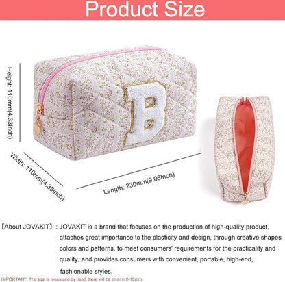 JOVAKIT Alphabet Makeup Bag Cosmetic Bag for Women, Christmas Gifts for Girls Age 6-18, Floral Flowers Coquette Travel Toiletry Zipper Make Up Pouch Organizer Trendy Stuff (Pink Floral B)