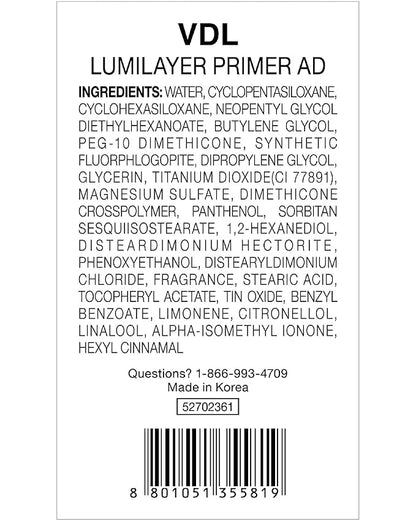 VDL Lumilayer Primer (Glowy Finish, 1.01fl oz) - Illuminating Pearl Makeup Base for Glowing Skin. Korean Makeup. Hydrating Radiance