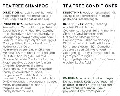Tea Tree Shampoo and Conditioner Set – with 100% Pure Australian Tea Tree Oil - Anti Dandruff Sulfate and Paraben Free - Dry Scalp Treatment with Keratin, Vitamin B5, Collagen for Women and Men