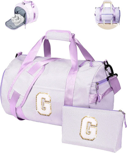 Dorm Room Essentials, Girls Travel Duffle Bag, Kids Initial Overnight Duffel Bags with Shoe Compartment, Personalized Dance Bag with Cosmetic Pouch, Gifts for Teenager (Letter G)