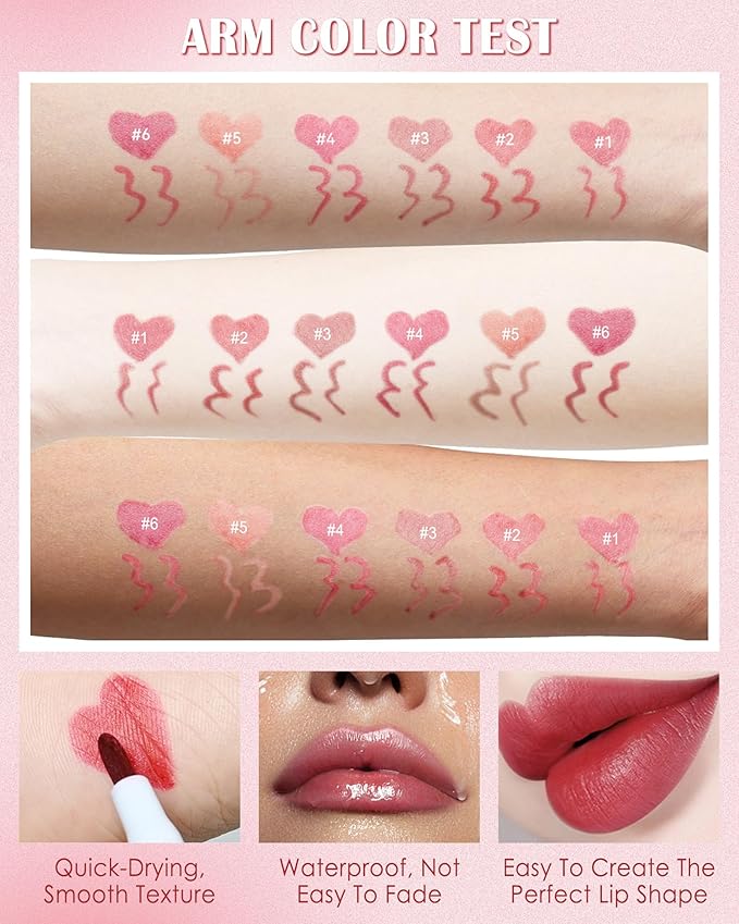 Lip Stain Liner Pen-Hydrating Lip Tint Stain Lip Makeup Tattoo Pencil,Matte Color Look,Longlasting Waterproof Lipstain Lipgloss,Precise Chisel Tip Smooth,Christmas Makeup Gift for Women-01+03+06