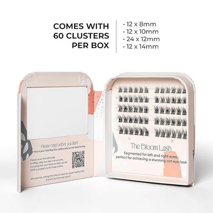 Silly George Pop-On Lashes - DIY 1-Step Pre-Glued Faux Eyelash Clusters, Natural Look Extensions, Black - Bloom, 5-7 Pair Set, Pack of 60 Clusters