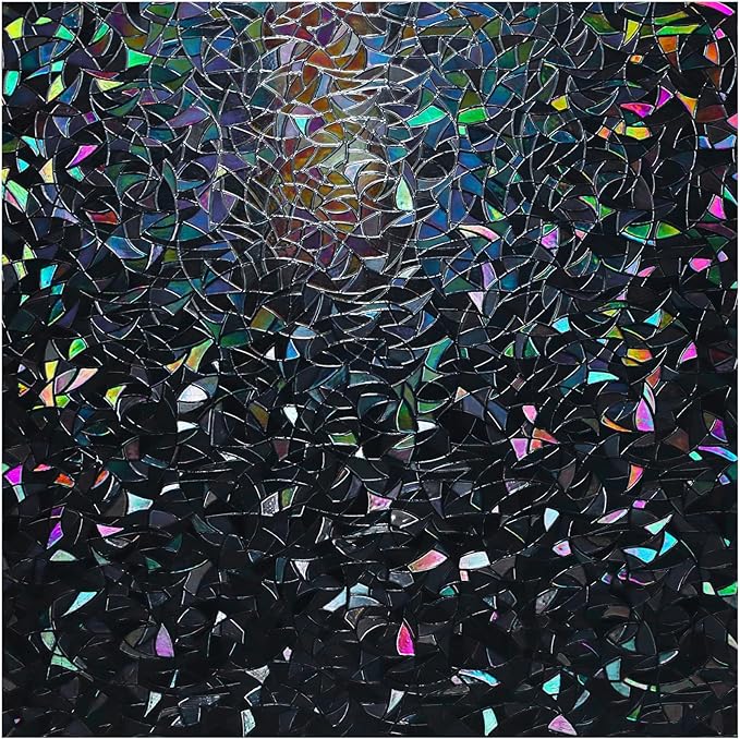 rabbitgoo Window Privacy Film Rainbow Film Decorative Window Sticker, 3D Static Stained Glass Cling Tint for Room Darkening Day Sleep, Black, 29.5 x 78.7 inches