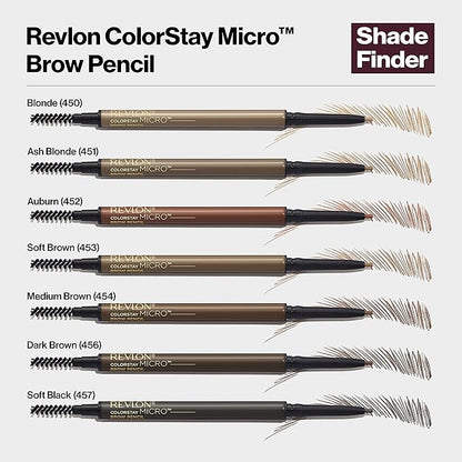 Revlon ColorStay Micro Eyebrow Pencil with Built In Spoolie Brush, Infused with Argan and Marula Oil, Stocking Stuffer for Her, 454 Medium Brown, 0.003 oz