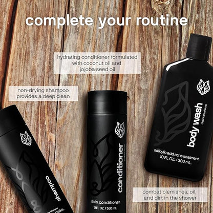 Black Wolf Moisturizing Body Wash & Charcoal Face Wash Set for Men - Daily Grooming & Hygiene Essentials for Mens Skin Care