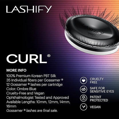 Lashify Curl 10mm Gossamer Eyelash Extensions Refill in Ombre Blue, Easy DIY False Lashes for a Natural Look