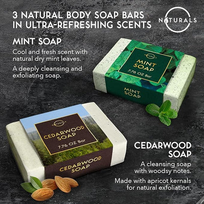 O Naturals Bar Soap for Men - 3-Pcs Mens Soap Bar - Natural Soap - Mens Soap - Body Men Soap Bars - Natural Soap for Men - Organic Men's Soap Bars - Exfoliating Bar Soap - African Black,Cedarwood,Mint
