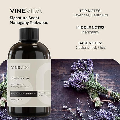 VINEVIDA Mahogany Teakwood Fragrance Oil for Cold Air Diffusers - 4 Fl Oz - Essential Oils for Diffuser Oil Refill & Air Freshener Room Spray