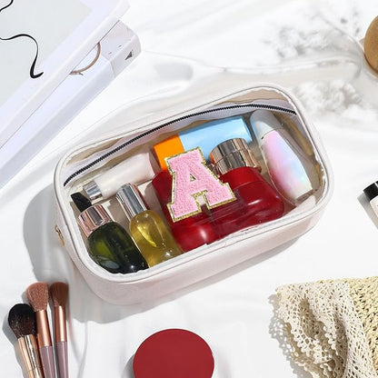YOOLIFE Initial Make Up Bag Travel Toiletry Bag, Clear Makeup Bag Preppy Cosmetic Bag Clear Makeup Bags With Zipper Girlfriend Teacher 6 Year Old Girl Gifts Daughter Gifts Swim Gifts For Girls White M