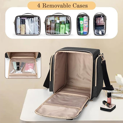 LUXJA Travel Makeup Bag with 4 Inner Removable Cases, Large Cosmetic Bag with Multiple Storage Sections (Patent Design, Bag Only), Black