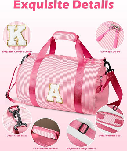 Dance Recital Gifts, Girls Travel Duffle Bag, Kids Initial Overnight Bags with Shoe Compartment, Personalized Weekend Bag with Makeup Pouch, Gifts for 3 4 5 6 7 Year Old Kid (Letter T)