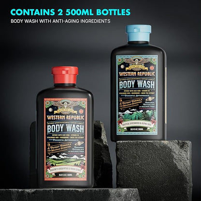 Men's Body Wash | Nautical Birchwood & Alpine Sage Scent and | Hydrating & Anti-Aging Formula with Aloe, Niacinamide & Hyaluronic Acid (2 Pack) | Made in USA